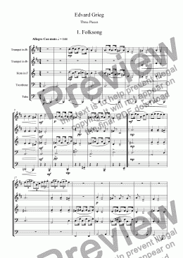 page one of Three Pieces for Brass Quintet