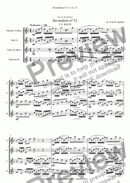 page one of Bach - 2 voices Inventions no13, 14, 15 (Sax Duo)