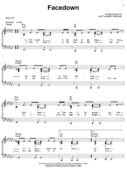 page one of Facedown (Piano, Vocal & Guitar Chords (Right-Hand Melody))
