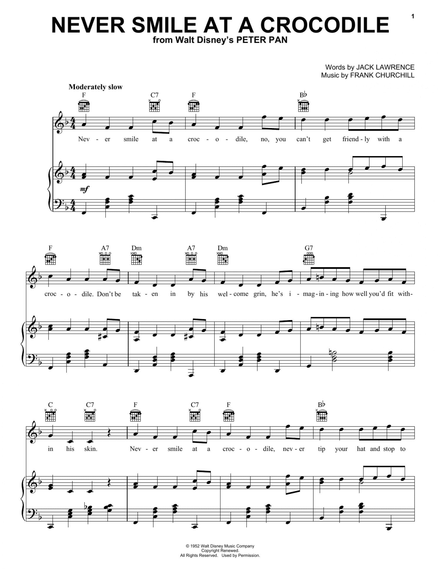Never Smile At A Crocodile (Piano, Vocal & Guitar Chords (Right-Hand Melody))