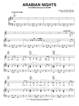 page one of Arabian Nights (from Aladdin) (Piano, Vocal & Guitar Chords (Right-Hand Melody))
