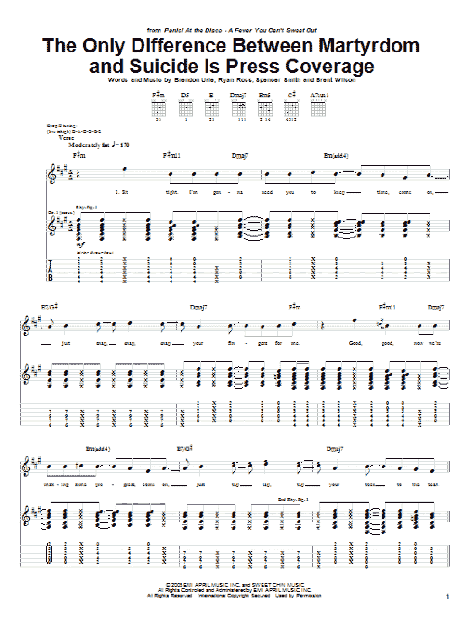 The Only Difference Between Martyrdom And Suicide Is Press Coverage (Guitar Tab)