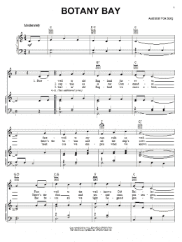page one of Botany Bay (Piano, Vocal & Guitar Chords (Right-Hand Melody))