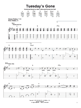 page one of Tuesday's Gone (Easy Guitar Tab)