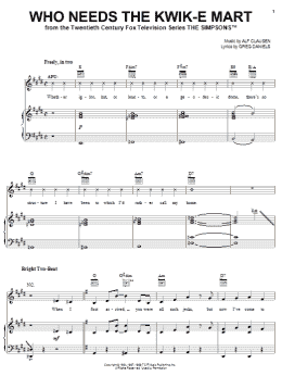 page one of Who Needs The Kwik-E Mart (Piano, Vocal & Guitar Chords (Right-Hand Melody))