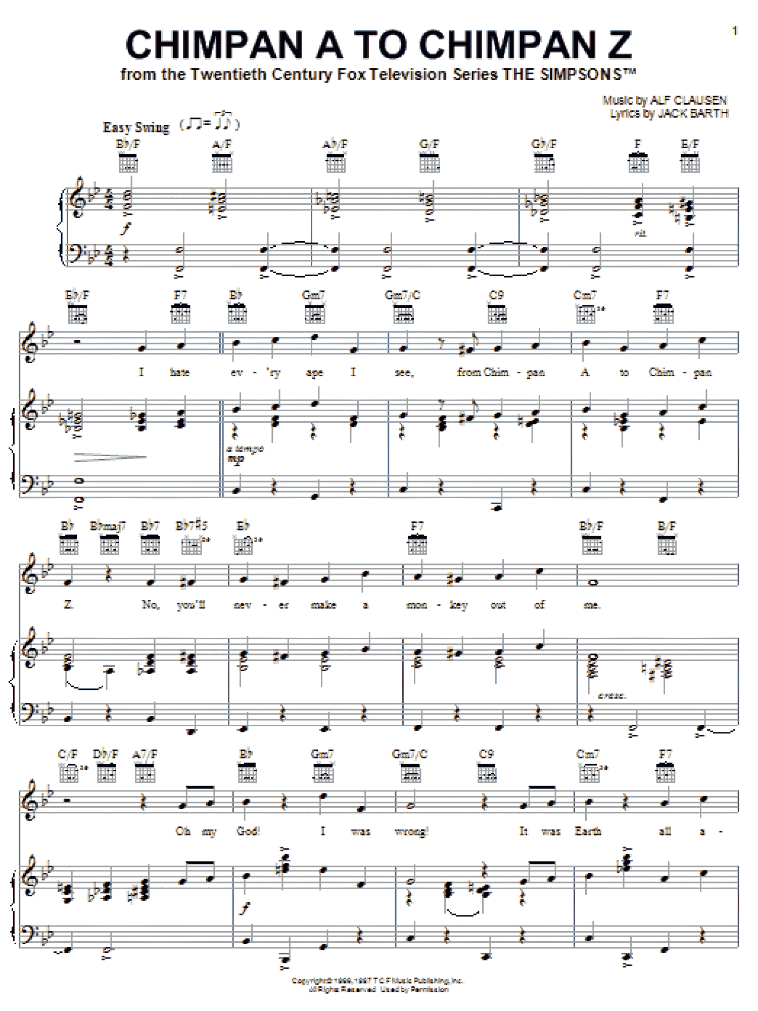 Chimpan A To Chimpan Z (Piano, Vocal & Guitar Chords (Right-Hand Melody))