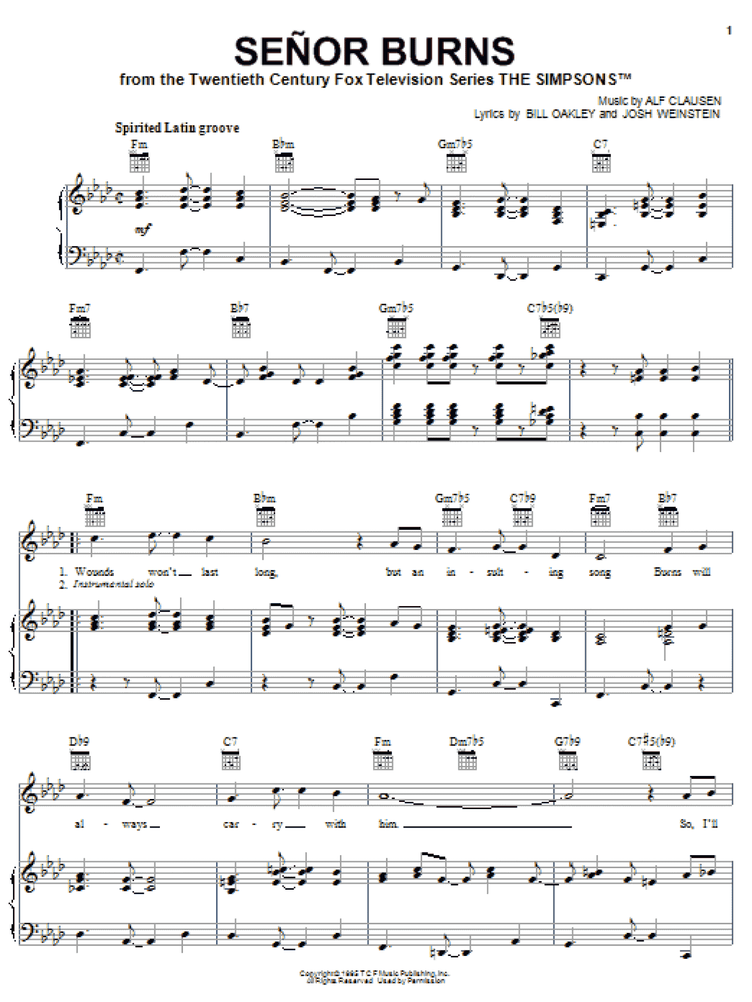 Senor Burns (Piano, Vocal & Guitar Chords (Right-Hand Melody))
