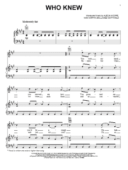 page one of Who Knew (Piano, Vocal & Guitar Chords (Right-Hand Melody))