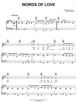 page one of Words Of Love (Piano, Vocal & Guitar Chords (Right-Hand Melody))