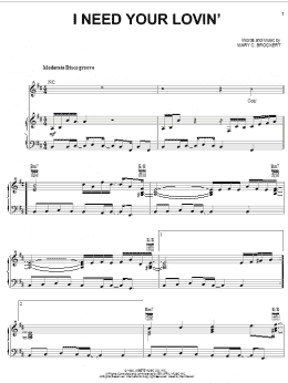 page one of I Need Your Lovin' (Piano, Vocal & Guitar Chords (Right-Hand Melody))