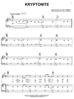 page one of Kryptonite (Piano, Vocal & Guitar Chords (Right-Hand Melody))