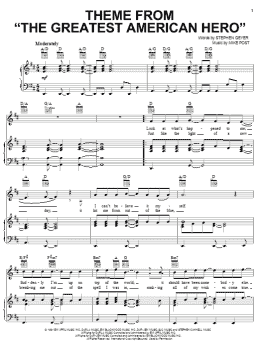 page one of Theme From "The Greatest American Hero" (Piano, Vocal & Guitar Chords (Right-Hand Melody))