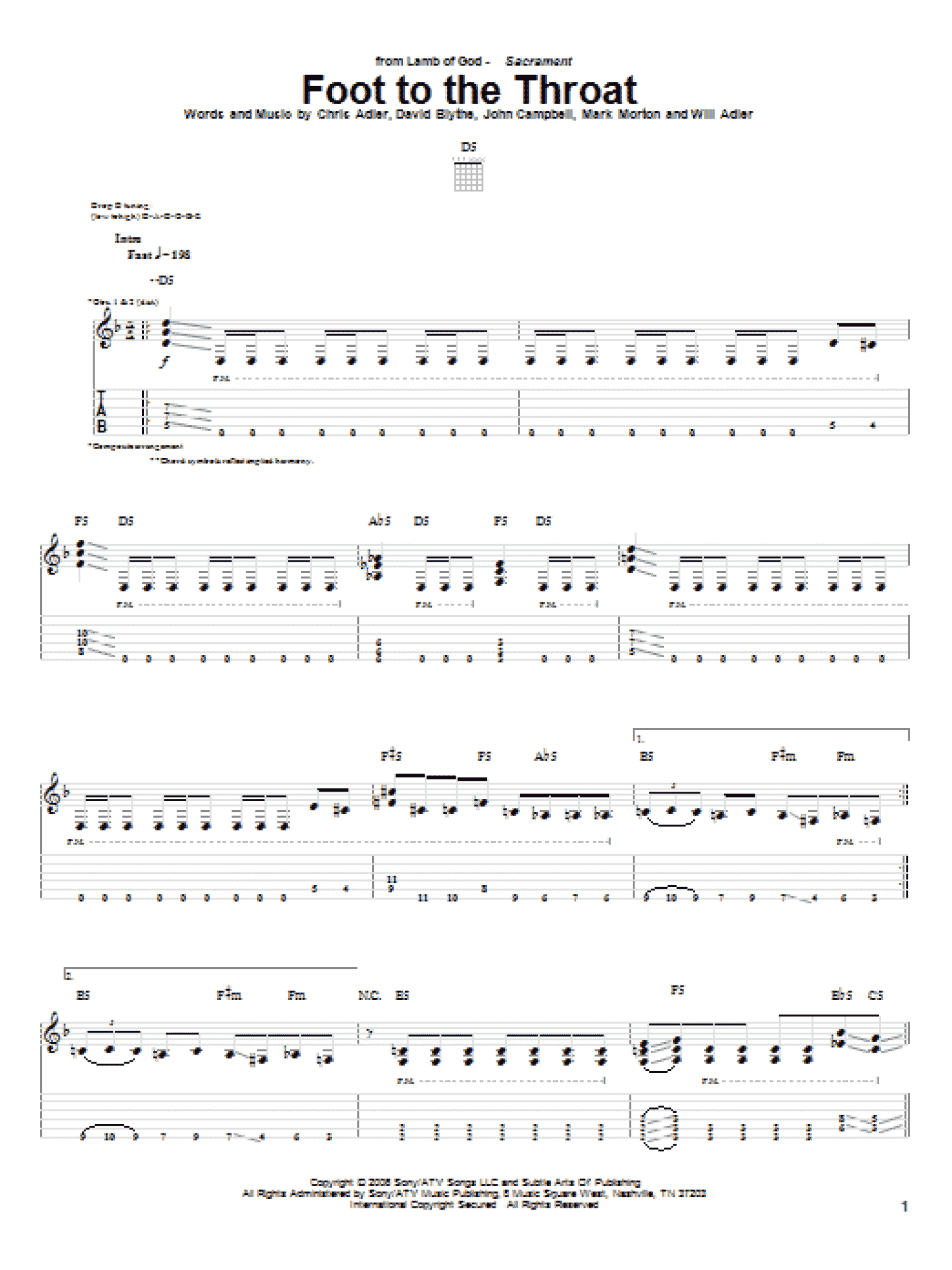 Foot To The Throat (Guitar Tab)