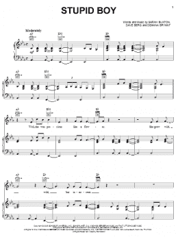 page one of Stupid Boy (Piano, Vocal & Guitar Chords (Right-Hand Melody))