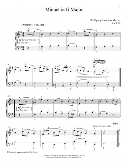 page one of Minuet In G Major, K. 1 (Piano Solo)