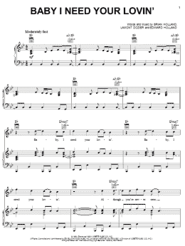 page one of Baby I Need Your Lovin' (Piano, Vocal & Guitar Chords (Right-Hand Melody))