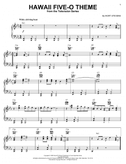 page one of Hawaii Five-O Theme (Piano, Vocal & Guitar Chords (Right-Hand Melody))