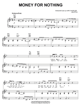 page one of Money For Nothing (Piano, Vocal & Guitar Chords (Right-Hand Melody))