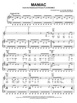 page one of Maniac (Piano, Vocal & Guitar Chords (Right-Hand Melody))