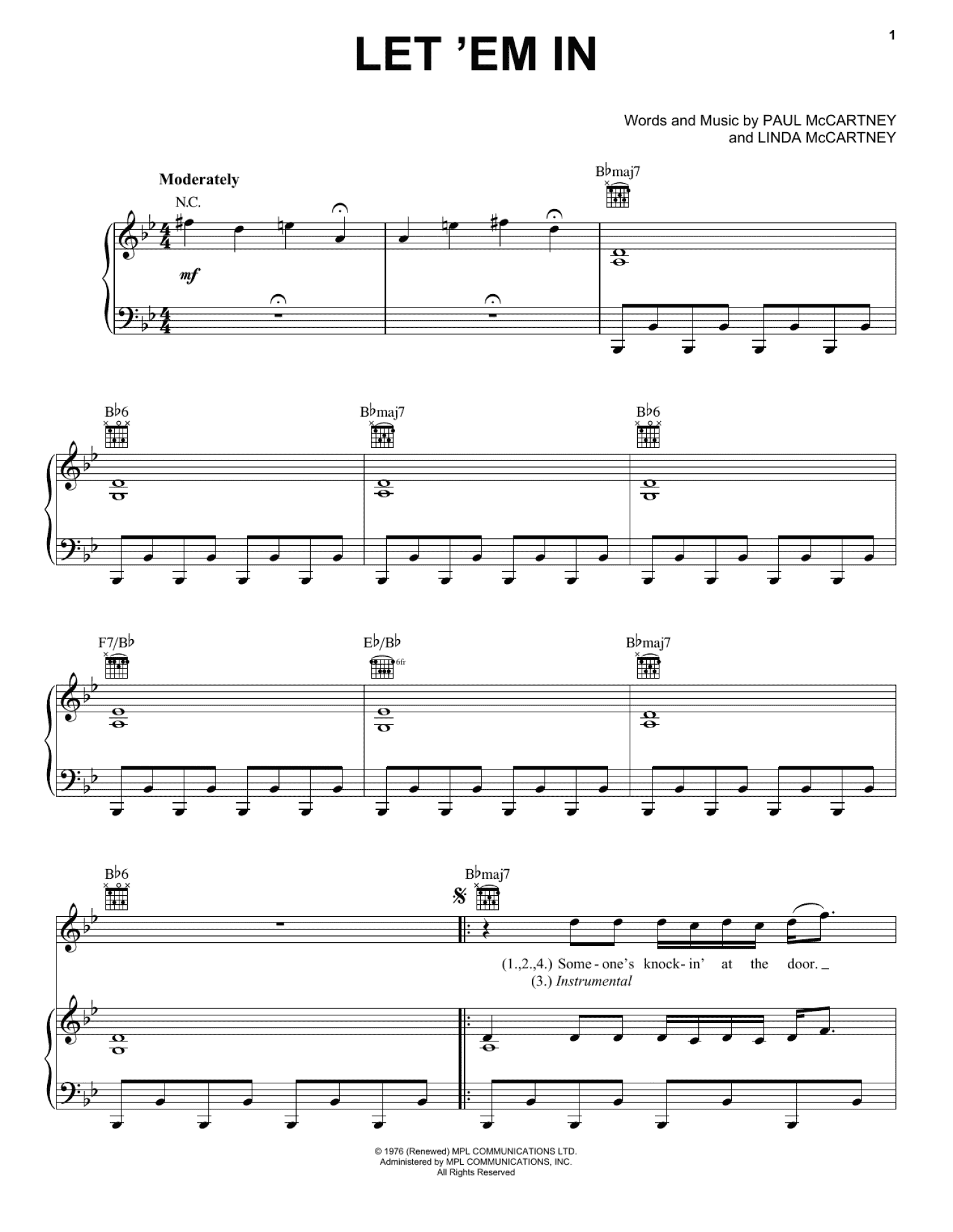 Let 'Em In (Piano, Vocal & Guitar Chords (Right-Hand Melody))