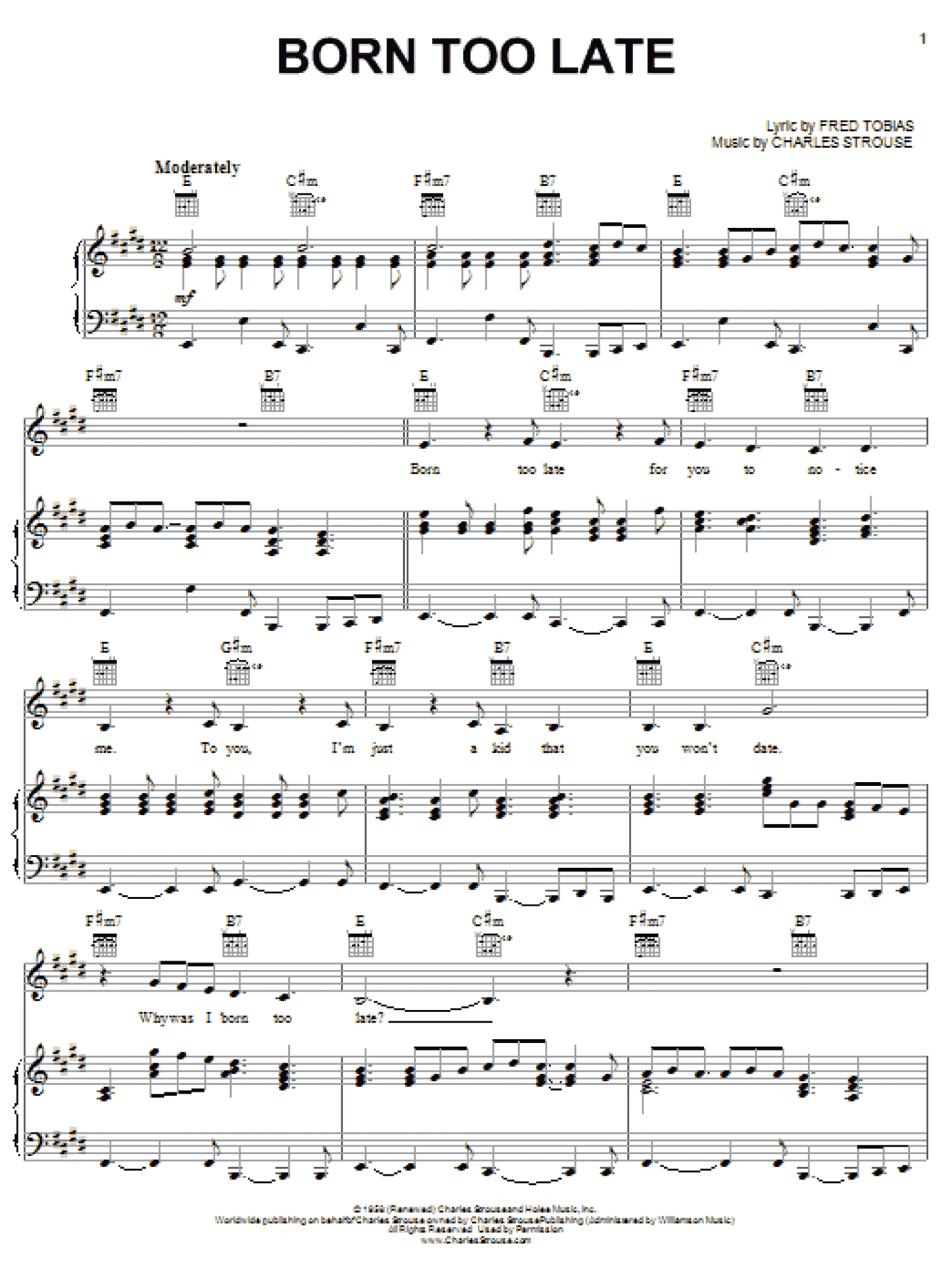 Born Too Late (Piano, Vocal & Guitar Chords (Right-Hand Melody))