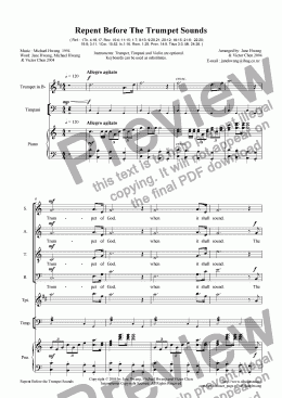page one of Repent Before The Trumpet Sounds(SATB+Pno+3Instruments)