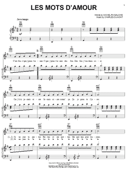 page one of Les Mots D'amour (Piano, Vocal & Guitar Chords (Right-Hand Melody))