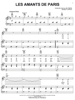 page one of Les Amants De Paris (Piano, Vocal & Guitar Chords (Right-Hand Melody))