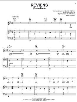 page one of Reviens (Come Back) (Piano, Vocal & Guitar Chords (Right-Hand Melody))