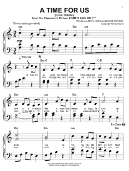 page one of A Time For Us (Love Theme) (Big Note Piano)