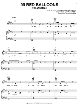 page one of 99 Red Balloons (99 Luftballons) (Piano, Vocal & Guitar Chords (Right-Hand Melody))