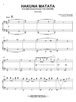 page one of Hakuna Matata (from The Lion King) (Piano Duet)
