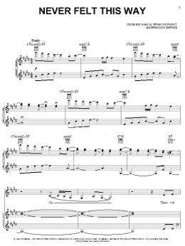 page one of Never Felt This Way (Piano, Vocal & Guitar Chords (Right-Hand Melody))