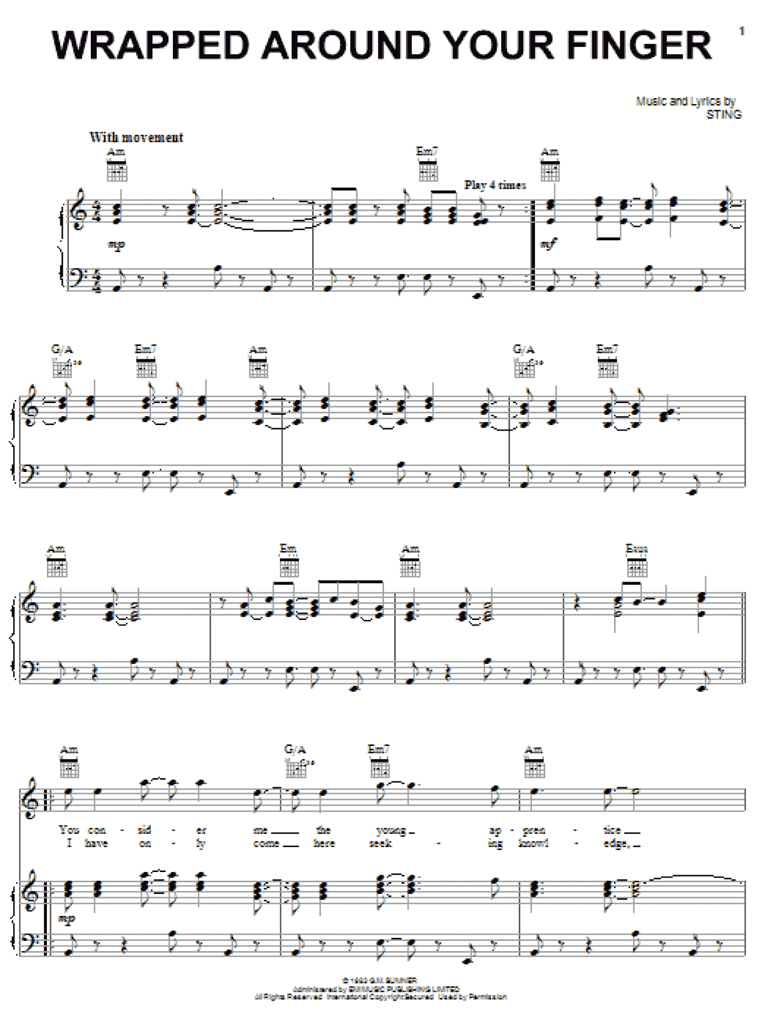 Wrapped Around Your Finger (Piano, Vocal & Guitar Chords (Right-Hand Melody))