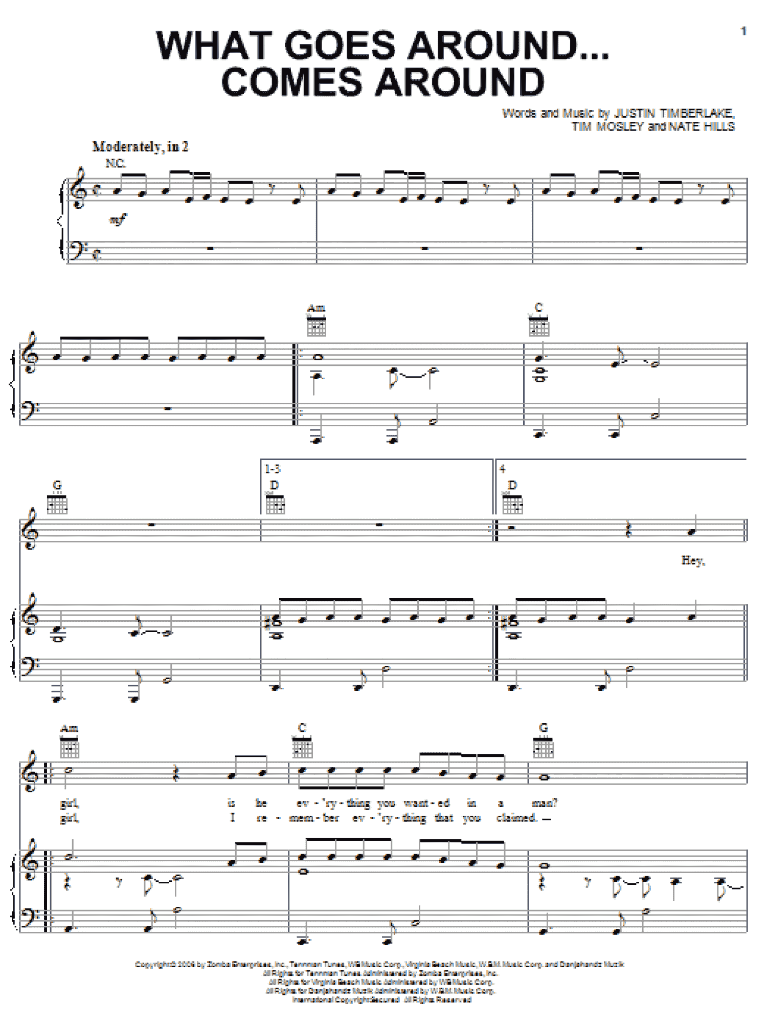 What Goes Around...Comes Around Interlude (Piano, Vocal & Guitar Chords (Right-Hand Melody))