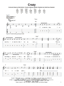 page one of Crazy (Easy Guitar Tab)