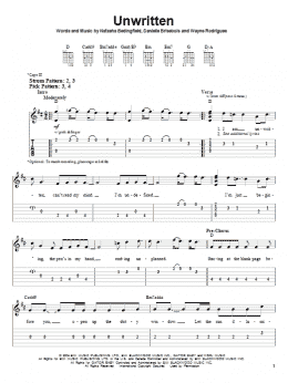 page one of Unwritten (Easy Guitar Tab)