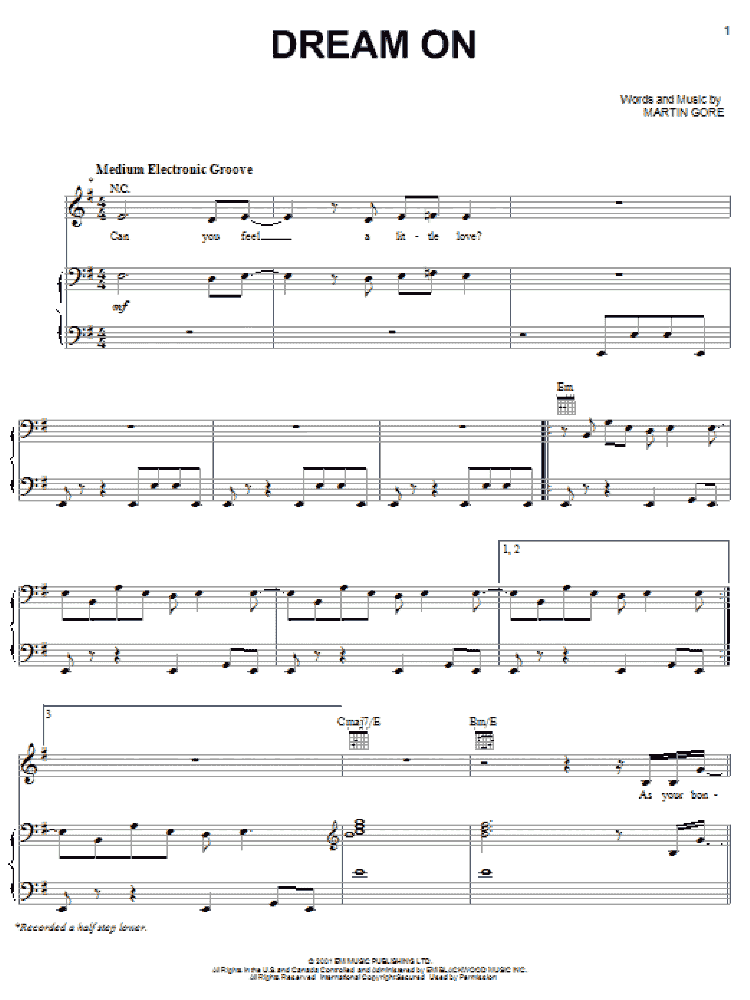 Dream On (Piano, Vocal & Guitar Chords (Right-Hand Melody))