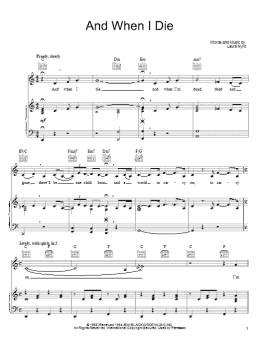 page one of And When I Die (Piano, Vocal & Guitar Chords (Right-Hand Melody))