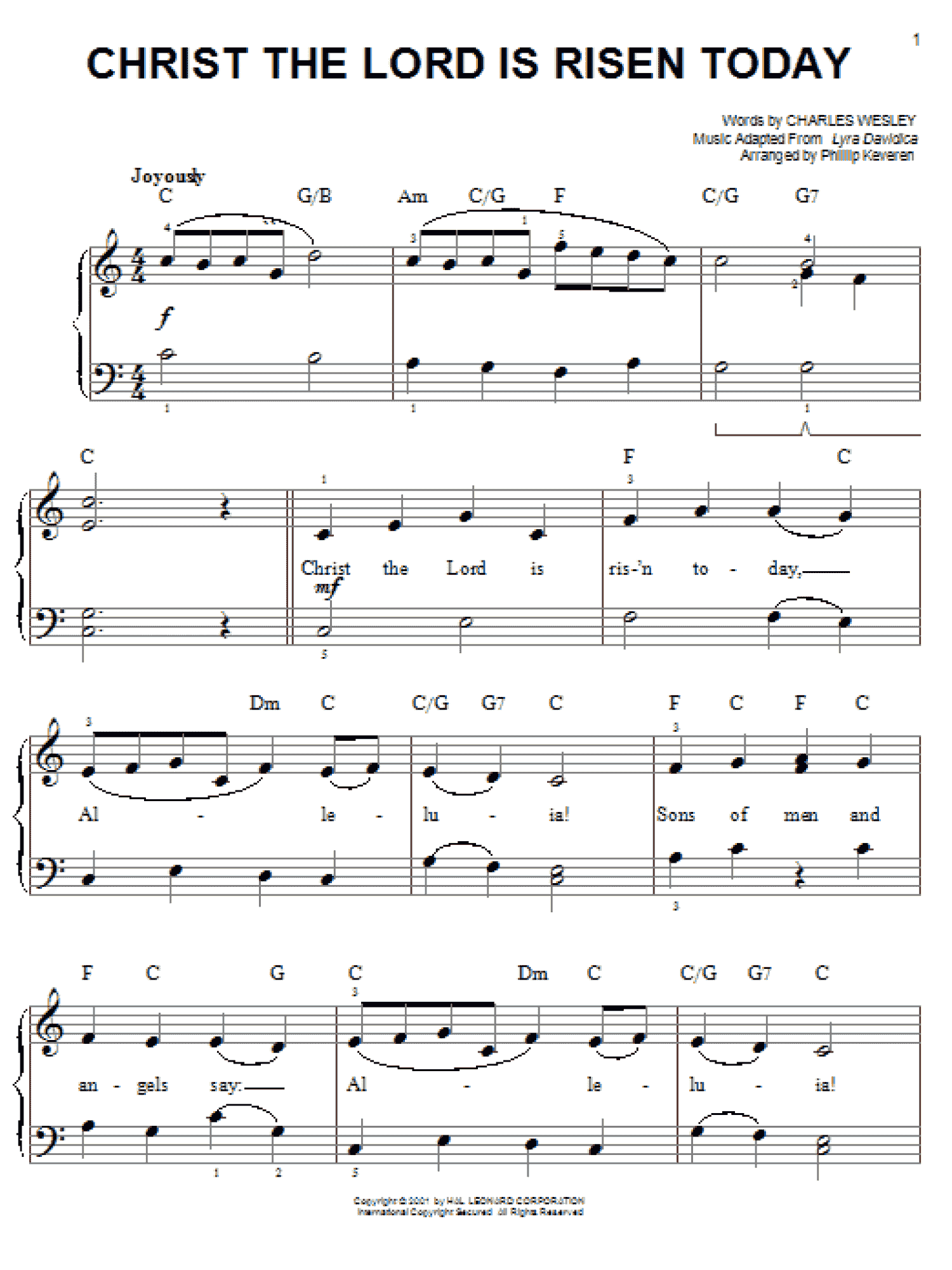 Christ The Lord Is Risen Today (arr. Phillip Keveren) (Easy Piano)