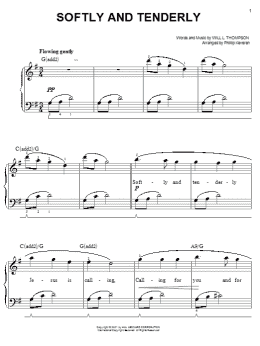page one of Softly And Tenderly (arr. Phillip Keveren) (Easy Piano)