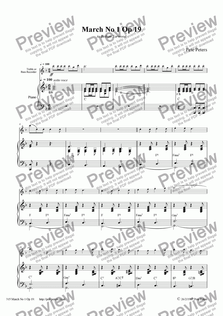 page one of March No 1 [Bass or Treble recorder version]