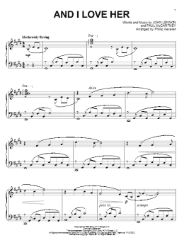 page one of And I Love Her (arr. Phillip Keveren) (Piano Solo)