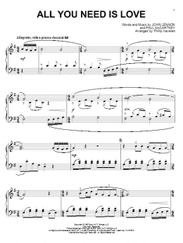 page one of All You Need Is Love (arr. Phillip Keveren) (Piano Solo)