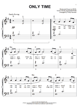 page one of Only Time (arr. Phillip Keveren) (Big Note Piano)