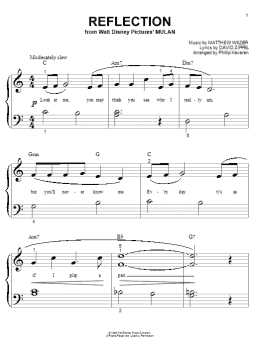page one of Reflection (from Mulan) (arr. Phillip Keveren) (Big Note Piano)