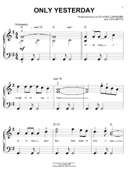 page one of Only Yesterday (Big Note Piano)