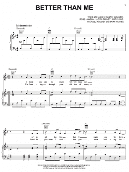page one of Better Than Me (Piano, Vocal & Guitar Chords (Right-Hand Melody))