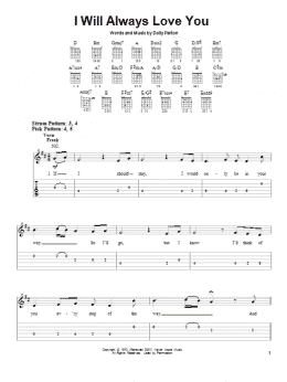 page one of I Will Always Love You (Easy Guitar Tab)