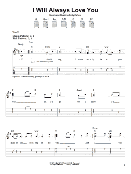 page one of I Will Always Love You (Easy Guitar Tab)
